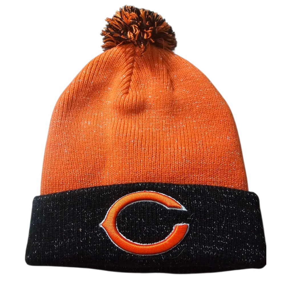 Chicago Bears Cuffed 2-Tone Women's Sparkly Gem Knit Beanie Hat Ski Cap NFL New